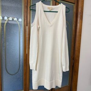 Cream Cold-Shoulder V-Neck Sweater Dress Michael Kors EUC